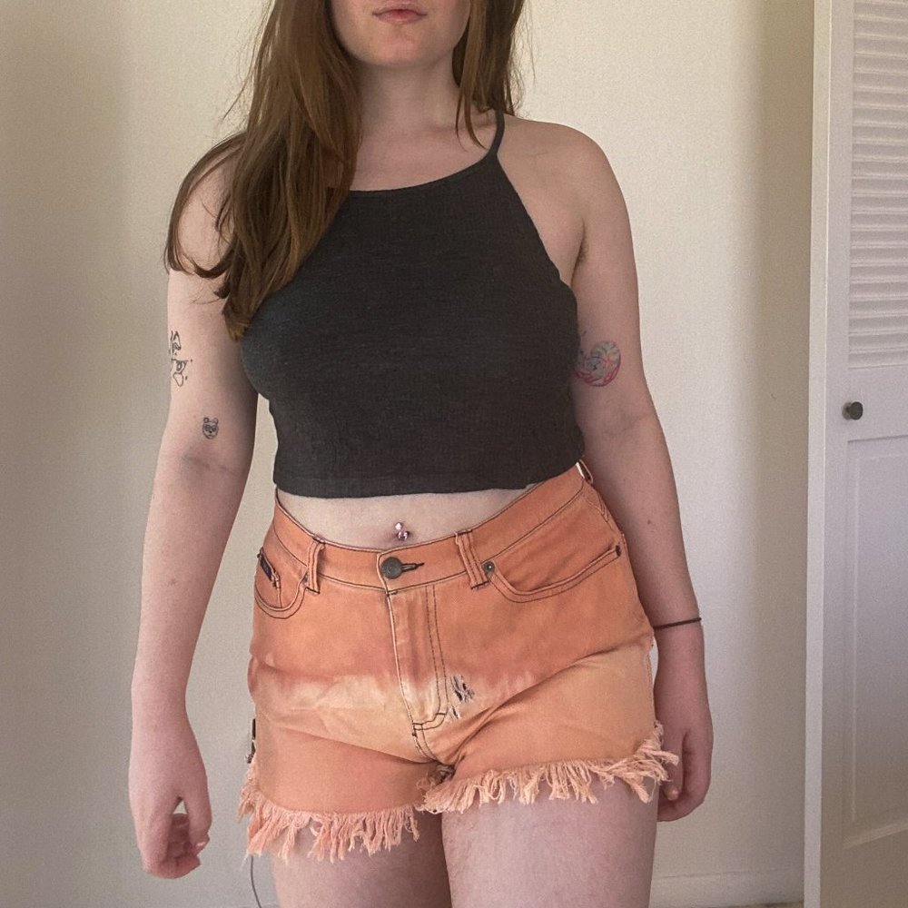 IZOD High-Waisted Distressed Orange Ombré Shorts